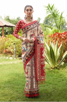 Printed Tussar silk Saree in Maroon with Blouse SR27795