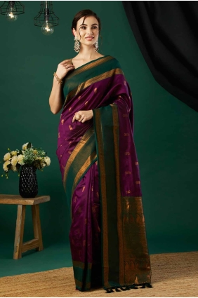 Saree in Wine Banarasi silk with Weaving SR27831