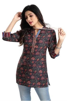 Rayon Digital print Black Kurti with Dupatta KTI2581