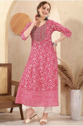 Pink Kurti in Cotton with Embroidered KTI2586