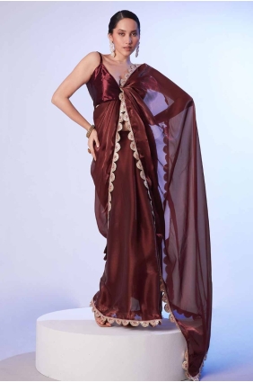 Coffee Lace Satin Saree SR27888