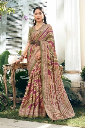 Printed Banarasi Saree in Beige Georgette SR27918