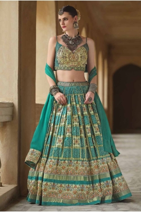 Sea green Printed Silk Party Lehenga Choli LC8178
