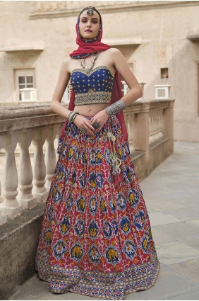 Silk Party Lehenga Choli in Blue with Printed LC8180