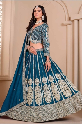 Shimmer Teal blue Wedding Lehenga Choli in Embroidered LC8188