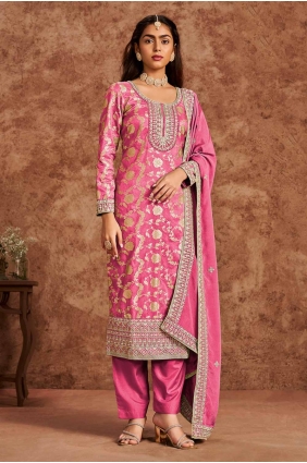 Silk Salwar Kameez with Embroidered in Pink SK154952
