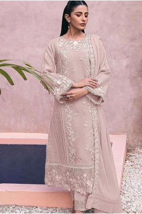Embroidered Eid Salwar Kameez in Beige Georgette SK154956