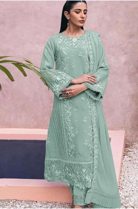 Georgette Sea green Eid Salwar Kameez in Embroidered SK154957