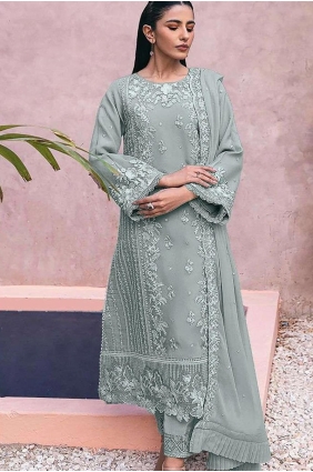 Georgette Embroidered Grey Eid Salwar Kameez with Dupatta SK154959