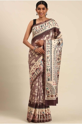 Printed Cotton Wine Saree with Blouse SR27949