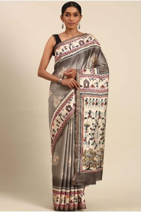 Printed Cotton Saree in Brown with Blouse SR27952