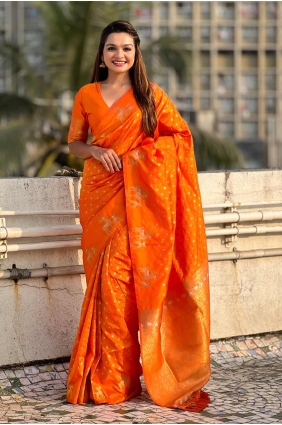 Orange Saree with Weaving Silk SR27999