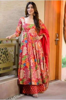 Muslin Digital print Pink Eid Anarkali Suit with Dupatta AS4018