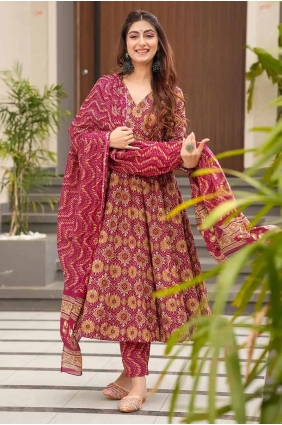 Digital print Eid Anarkali Suit in Burgundy Muslin AS4022