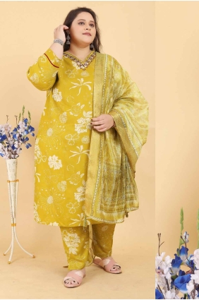Rayon Digital print Mustard Straight Pant Suit with Dupatta SK155009