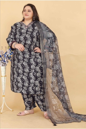 Black Straight Pant Suit in Digital print Viscose SK155010