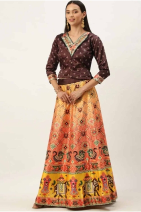 Digital print Satin Lehenga Choli in Multicolor with Dupatta LC8250