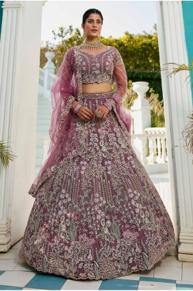 Net Bridal Lehenga Choli in Lavender with Embroidered LC8267