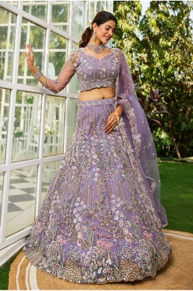 Net Bridal Lehenga Choli in Mauve with Embroidered LC8268