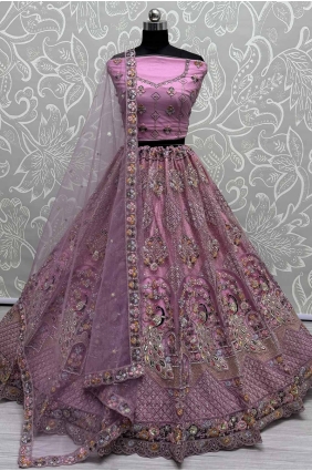 Pink Bridal Lehenga Choli in Embroidered Net LC8272