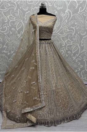 Golden Bridal Lehenga Choli in Net with Stone with moti LC8275