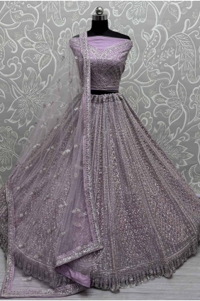 Stone with moti Net Bridal Lehenga Choli in Lilac LC8276