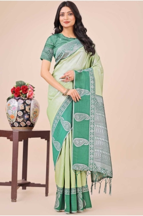 pista silk sari with weaving SR28464