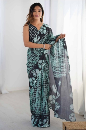 Black Saree with Mirror Chinon chiffon SR28513