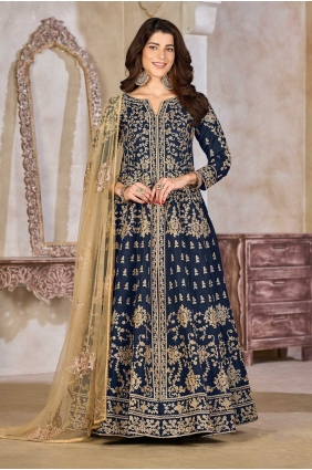 Blue Anarkali Suit with Embroidered Art silk AS4142