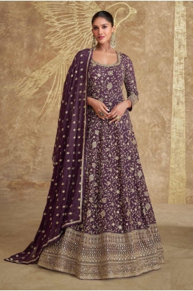 Beige Gown Dress with Embroidered Georgette GW1091