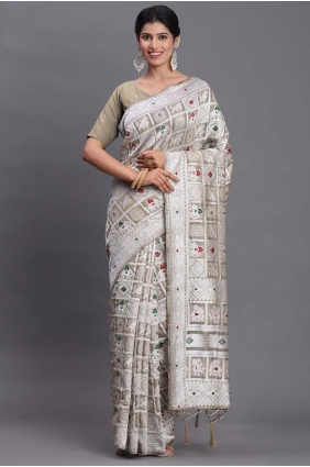 Beige Saree in Weaving Linen SR29005
