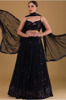 Black Embroidered Lehenga Choli in Georgette LC8462