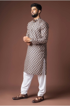 Linen Digital print Black Men Kurta with Dupatta KURR591