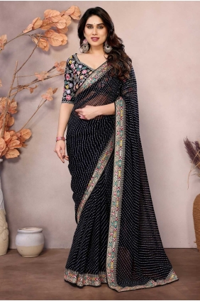 Black Georgette Saree with Embroidered SR28696