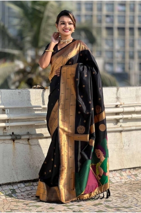 Black Saree with Weaving Silk SR28040