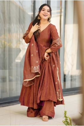 Chiffon Salwar Kameez in Brown with Embroidered SK155714