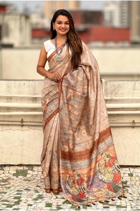 Brown Saree with Digital print Silk SR28426