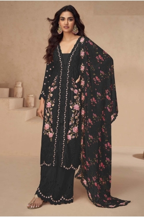 Chiffon Black Palazzo Suit in Embroidered PZ4197