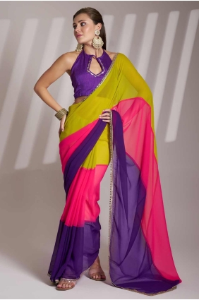 Chiffon Saree with Plain in Multicolor SR28146