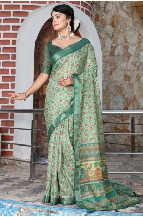 Green Saree in Cotton with Weaving SR29052