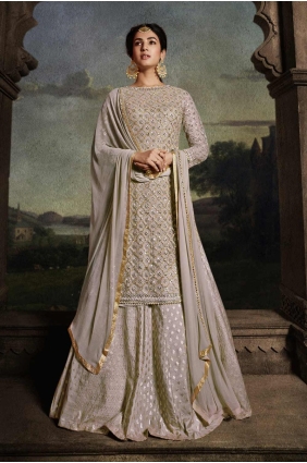 Cream Eid Palazzo Suit with Embroidered Net PZ4104