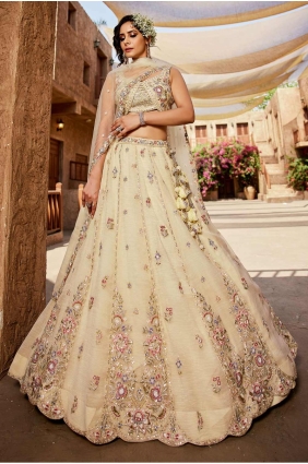 Cream Party Lehenga Choli with Embroidered Tissue LC8356