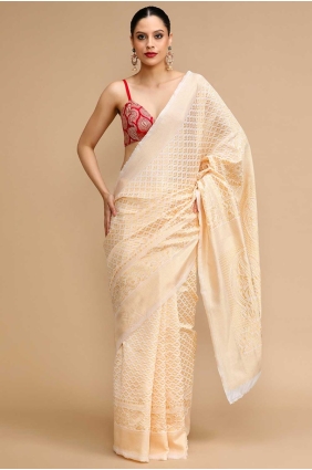 Silk Saree with Weaving in Cream SR28743