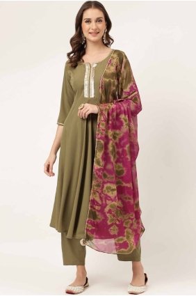Crepe Embroidered Olive green Kurti with Dupatta KTI2655