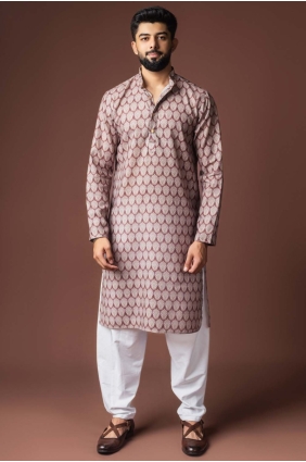 Digital print Linen Men Kurta in Mauve KURR590