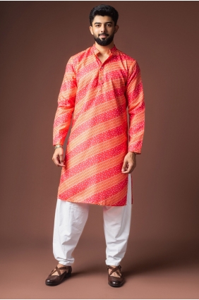 Pink Men Kurta with Digital print Linen KURR585