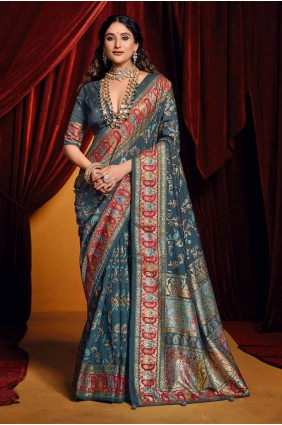 Digital print Tussar silk Saree in Charcoal grey with Blouse SR28438