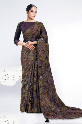 Brasso Wine Saree in Embroidered SR28959