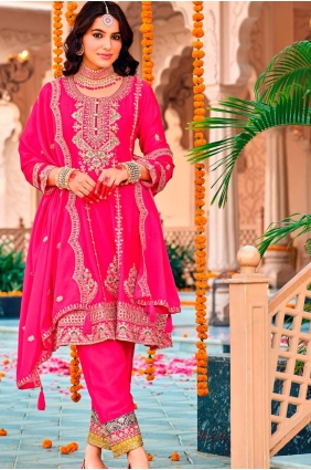 Chiffon Salwar Kameez in Pink with Embroidered SK155733