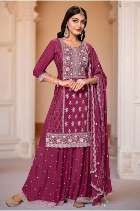Purple Chiffon Sharara Suit with Embroidered SS1268